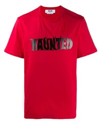 rotes und schwarzes bedrucktes T-Shirt mit einem Rundhalsausschnitt von MSGM