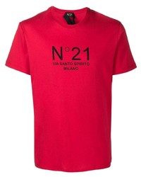 rotes und schwarzes bedrucktes T-Shirt mit einem Rundhalsausschnitt von N°21
