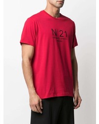 rotes und schwarzes bedrucktes T-Shirt mit einem Rundhalsausschnitt von N°21