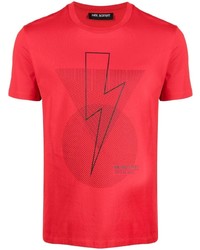 rotes und schwarzes bedrucktes T-Shirt mit einem Rundhalsausschnitt von Neil Barrett