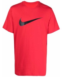 rotes und schwarzes bedrucktes T-Shirt mit einem Rundhalsausschnitt von Nike