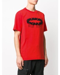 rotes und schwarzes bedrucktes T-Shirt mit einem Rundhalsausschnitt von Marcelo Burlon County of Milan