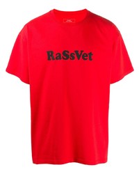 rotes und schwarzes bedrucktes T-Shirt mit einem Rundhalsausschnitt von PACCBET