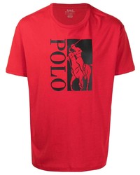 rotes und schwarzes bedrucktes T-Shirt mit einem Rundhalsausschnitt von Polo Ralph Lauren