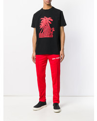 rotes und schwarzes bedrucktes T-Shirt mit einem Rundhalsausschnitt von Palm Angels
