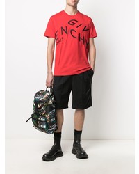 rotes und schwarzes bedrucktes T-Shirt mit einem Rundhalsausschnitt von Givenchy