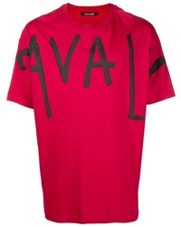 rotes und schwarzes bedrucktes T-Shirt mit einem Rundhalsausschnitt von Roberto Cavalli