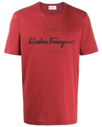 rotes und schwarzes bedrucktes T-Shirt mit einem Rundhalsausschnitt von Salvatore Ferragamo