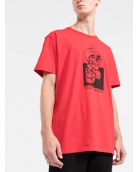 rotes und schwarzes bedrucktes T-Shirt mit einem Rundhalsausschnitt von Alexander McQueen