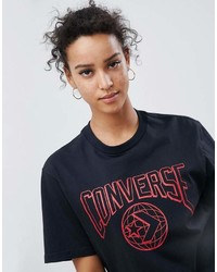 rotes und schwarzes bedrucktes T-Shirt mit einem Rundhalsausschnitt von Converse