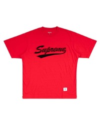 rotes und schwarzes bedrucktes T-Shirt mit einem Rundhalsausschnitt von Supreme