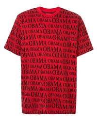 rotes und schwarzes bedrucktes T-Shirt mit einem Rundhalsausschnitt von Supreme