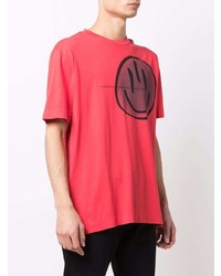 rotes und schwarzes bedrucktes T-Shirt mit einem Rundhalsausschnitt von 1017 Alyx 9Sm