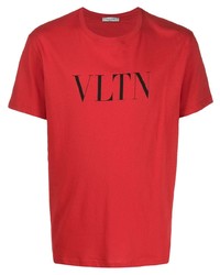 rotes und schwarzes bedrucktes T-Shirt mit einem Rundhalsausschnitt von Valentino