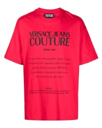 rotes und schwarzes bedrucktes T-Shirt mit einem Rundhalsausschnitt von VERSACE JEANS COUTURE