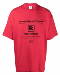 rotes und schwarzes bedrucktes T-Shirt mit einem Rundhalsausschnitt von Vetements