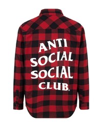 rotes und schwarzes Flanell Langarmhemd mit Karomuster von Anti Social Social Club