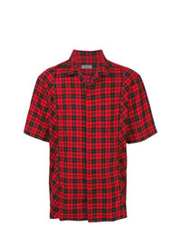 rotes und schwarzes Kurzarmhemd mit Schottenmuster von Lanvin