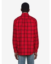 rotes und schwarzes Langarmhemd mit Schottenmuster von Gucci