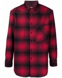 rotes und schwarzes Langarmhemd mit Schottenmuster von Saint Laurent