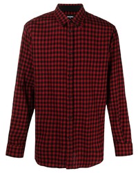 rotes und schwarzes Langarmhemd mit Vichy-Muster von DSQUARED2