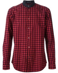 rotes und schwarzes Langarmhemd mit Vichy-Muster