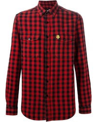 rotes und schwarzes Langarmhemd mit Vichy-Muster von Love Moschino
