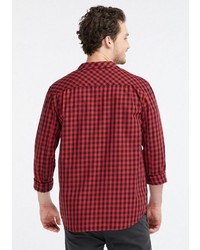 rotes und schwarzes Langarmhemd mit Vichy-Muster von recolution