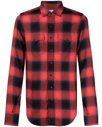 rotes und schwarzes Langarmhemd mit Vichy-Muster von Saint Laurent