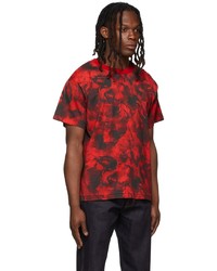 rotes und schwarzes Mit Batikmuster T-Shirt mit einem Rundhalsausschnitt von LU'U DAN