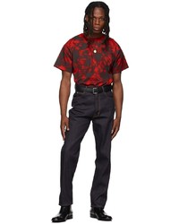rotes und schwarzes Mit Batikmuster T-Shirt mit einem Rundhalsausschnitt von LU'U DAN
