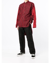 rotes und schwarzes vertikal gestreiftes Langarmhemd von Comme Des Garcons SHIRT