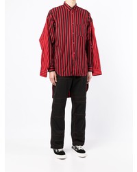 rotes und schwarzes vertikal gestreiftes Langarmhemd von Comme Des Garcons SHIRT