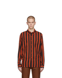 rotes und schwarzes vertikal gestreiftes Langarmhemd von Levis Vintage Clothing