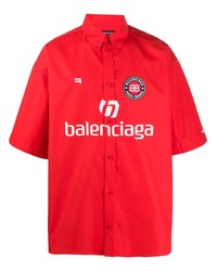rotes und weißes bedrucktes Kurzarmhemd von Balenciaga