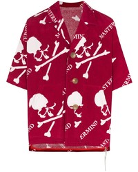 rotes und weißes bedrucktes Kurzarmhemd von Mastermind Japan