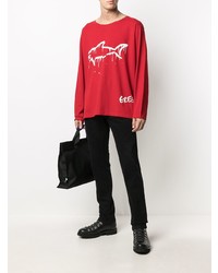 rotes und weißes bedrucktes Langarmshirt von Greg Lauren X Paul & Shark