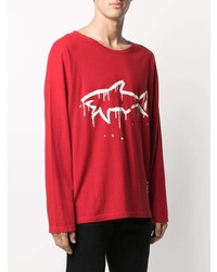 rotes und weißes bedrucktes Langarmshirt von Greg Lauren X Paul & Shark