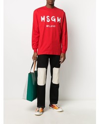 rotes und weißes bedrucktes Langarmshirt von MSGM