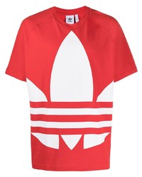 rotes und weißes bedrucktes T-Shirt mit einem Rundhalsausschnitt von adidas