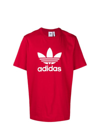 rotes und weißes bedrucktes T-Shirt mit einem Rundhalsausschnitt von adidas
