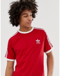 rotes und weißes bedrucktes T-Shirt mit einem Rundhalsausschnitt von adidas Originals