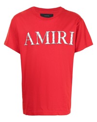 rotes und weißes bedrucktes T-Shirt mit einem Rundhalsausschnitt von Amiri
