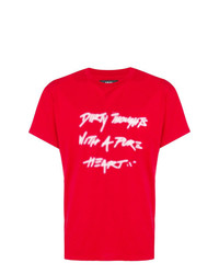 rotes und weißes bedrucktes T-Shirt mit einem Rundhalsausschnitt von Amiri
