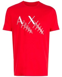 rotes und weißes bedrucktes T-Shirt mit einem Rundhalsausschnitt von Armani Exchange