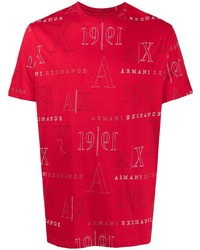 rotes und weißes bedrucktes T-Shirt mit einem Rundhalsausschnitt von Armani Exchange