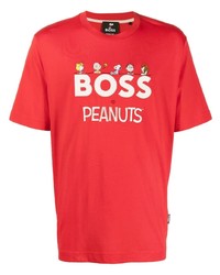 rotes und weißes bedrucktes T-Shirt mit einem Rundhalsausschnitt von BOSS
