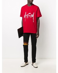 rotes und weißes bedrucktes T-Shirt mit einem Rundhalsausschnitt von MSGM