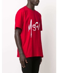 rotes und weißes bedrucktes T-Shirt mit einem Rundhalsausschnitt von MSGM