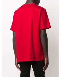 rotes und weißes bedrucktes T-Shirt mit einem Rundhalsausschnitt von MSGM